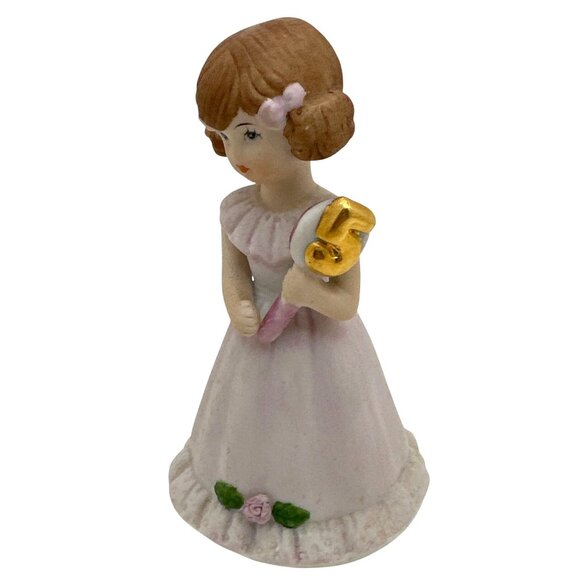 Enesco Growing Up Birthday Girls Figurine Age 5 Brunette Party Dress 1982 - Picture 2 of 5